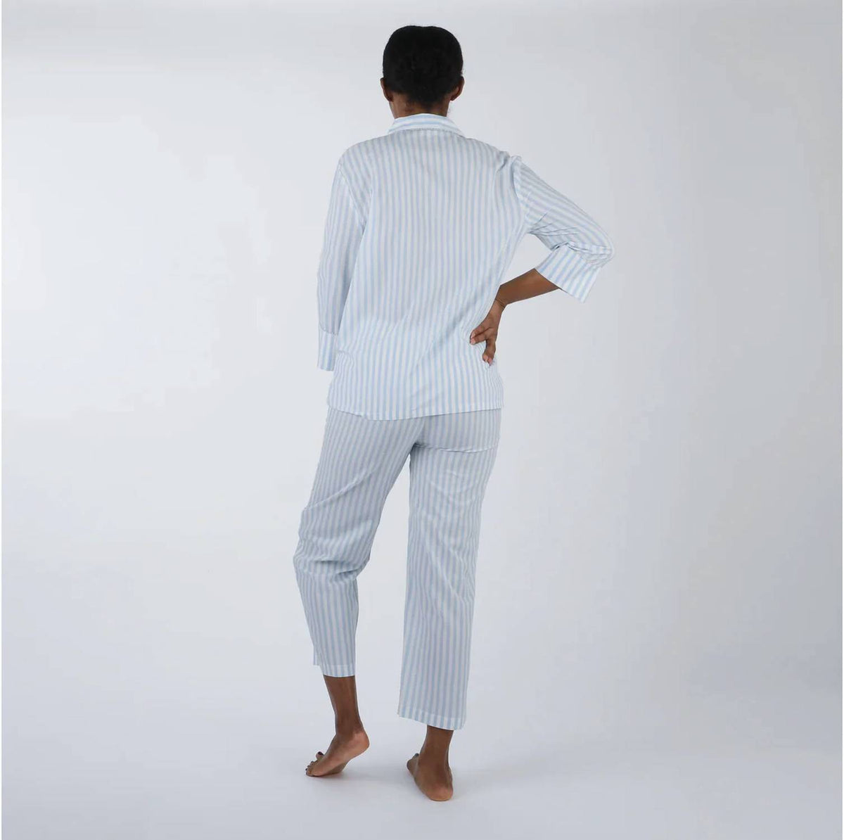 Lenora - Button-front Top And Capri Pants Pajama - Plus