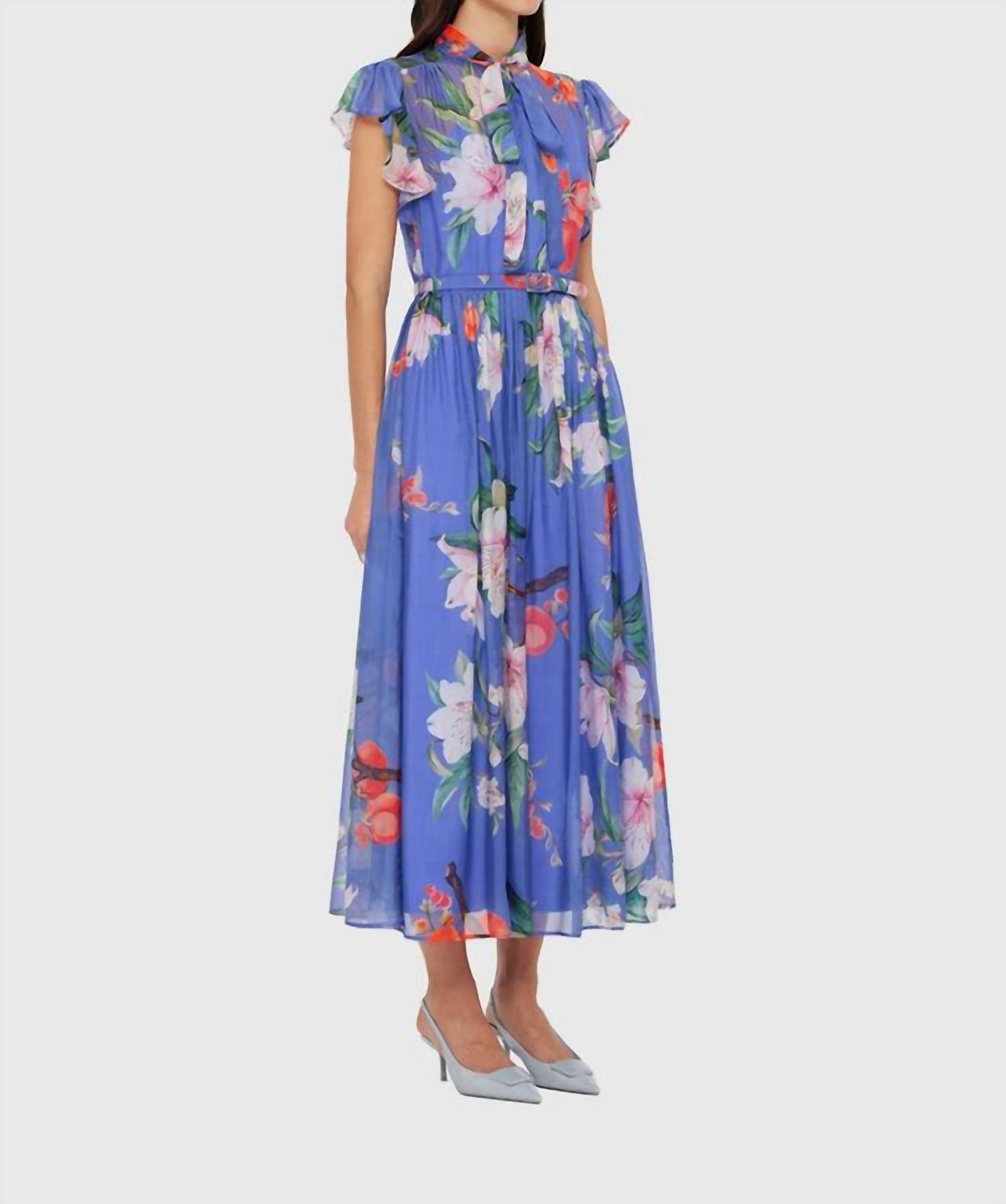 Leo Lin - Flutter Sleeve Midi Dress - blue - clothing - dresses
