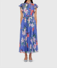 Leo Lin - Flutter Sleeve Midi Dress - blue - clothing - dresses