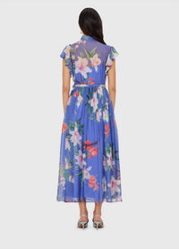 Leo Lin - Flutter Sleeve Midi Dress - blue - clothing - dresses