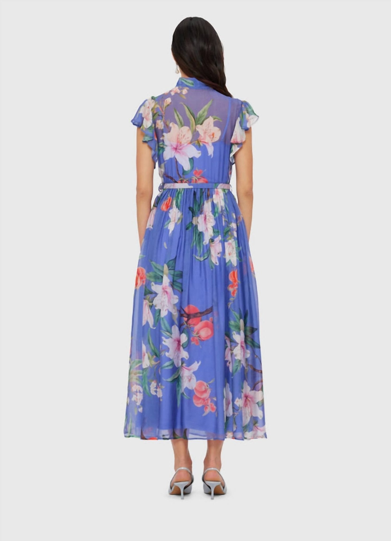 Leo Lin - Flutter Sleeve Midi Dress - blue - clothing - dresses