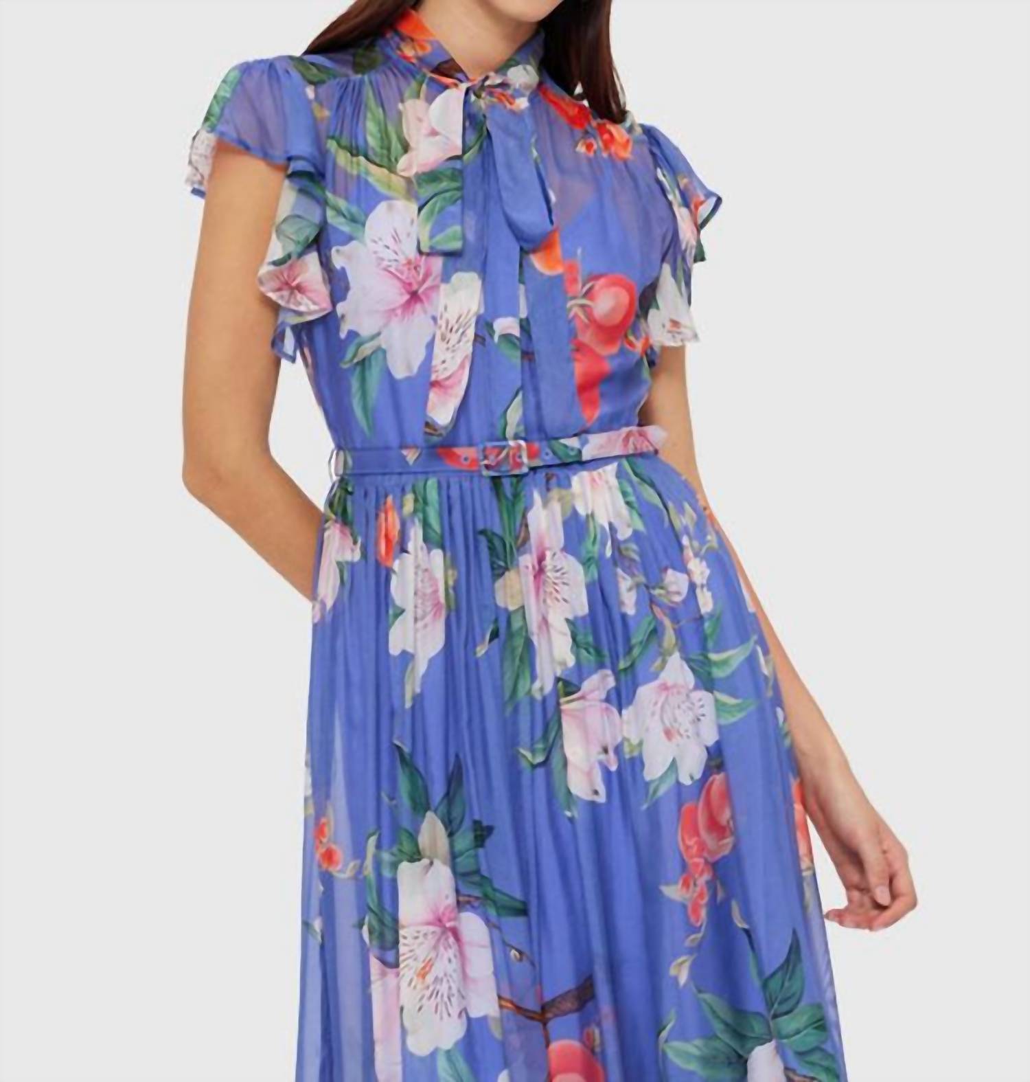 Leo Lin - Flutter Sleeve Midi Dress - blue - clothing - dresses