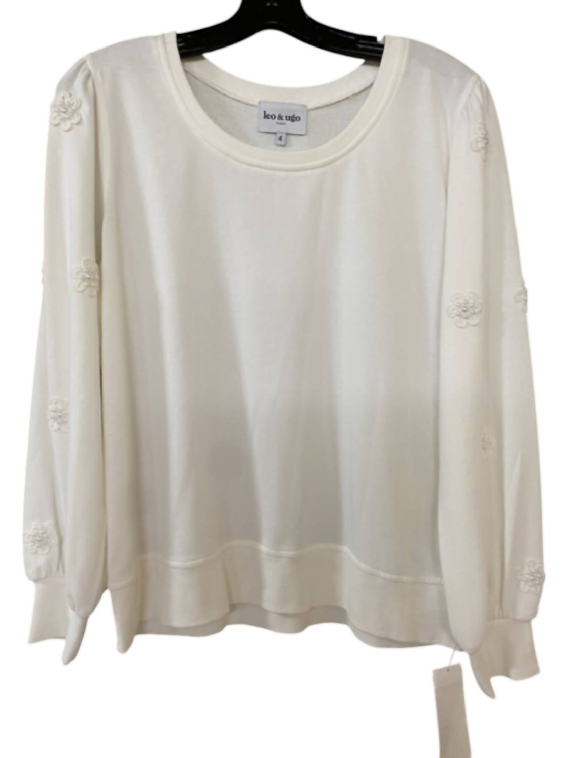 Leo Ugo - Women's Embroidered Pearl Sleeve Sweatshirt - clothing - floral - hoodies