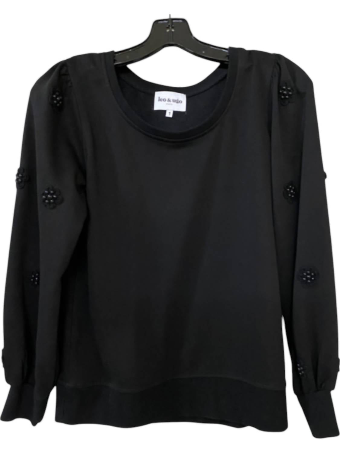 Leo Ugo - Women's Embroidered Pearl Sleeve Sweatshirt - black - clothing - floral