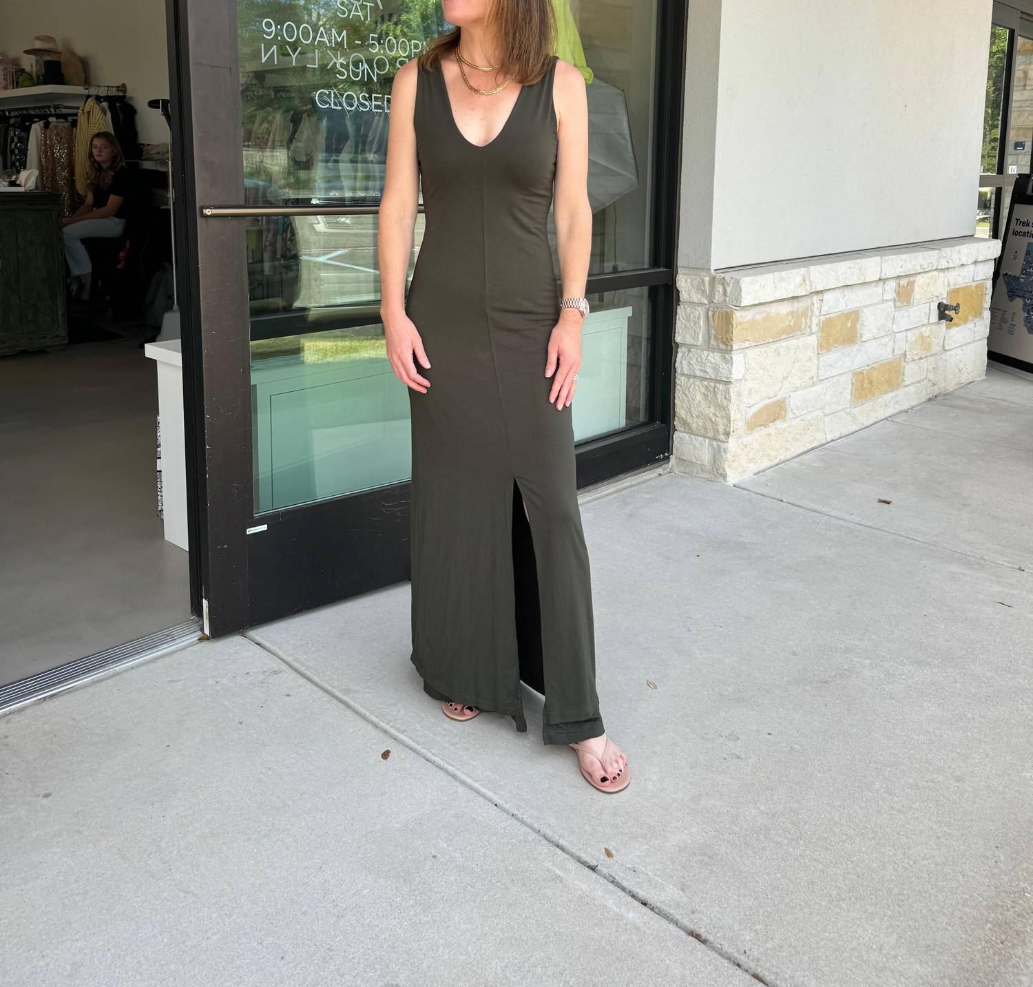 Les Tien - Ali Double V Tank Dress - clothing - dresses - green