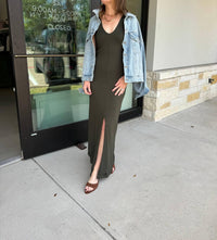 Les Tien - Ali Double V Tank Dress - clothing - dresses - green