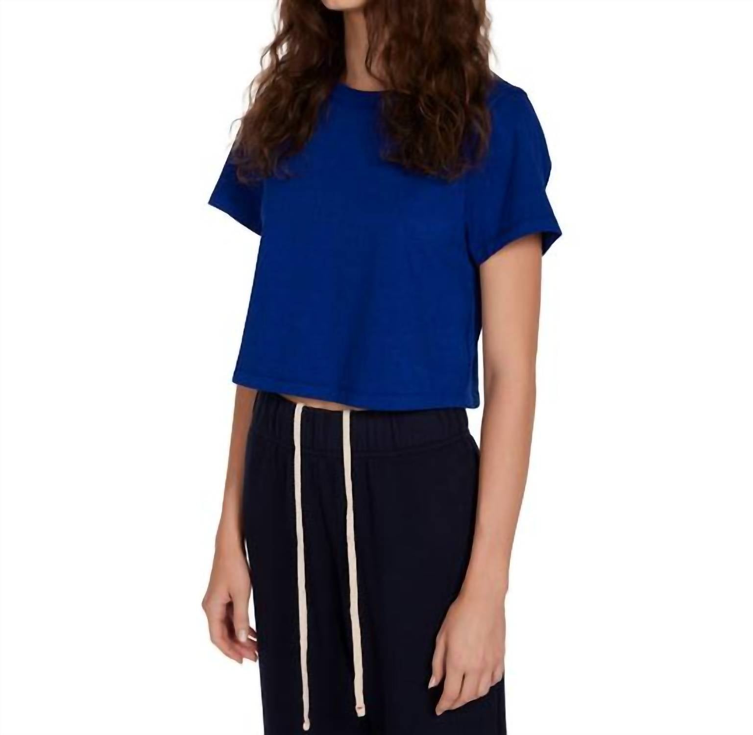 Les Tien - Daria Crop Tee - blue - clothing - cotton