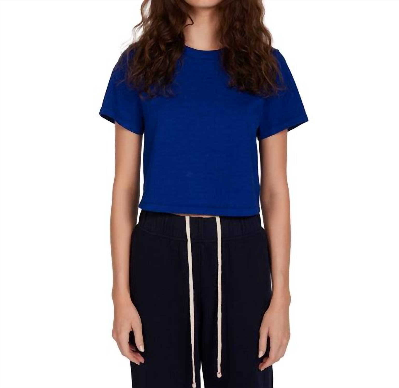 Les Tien - Daria Crop Tee - blue - clothing - cotton
