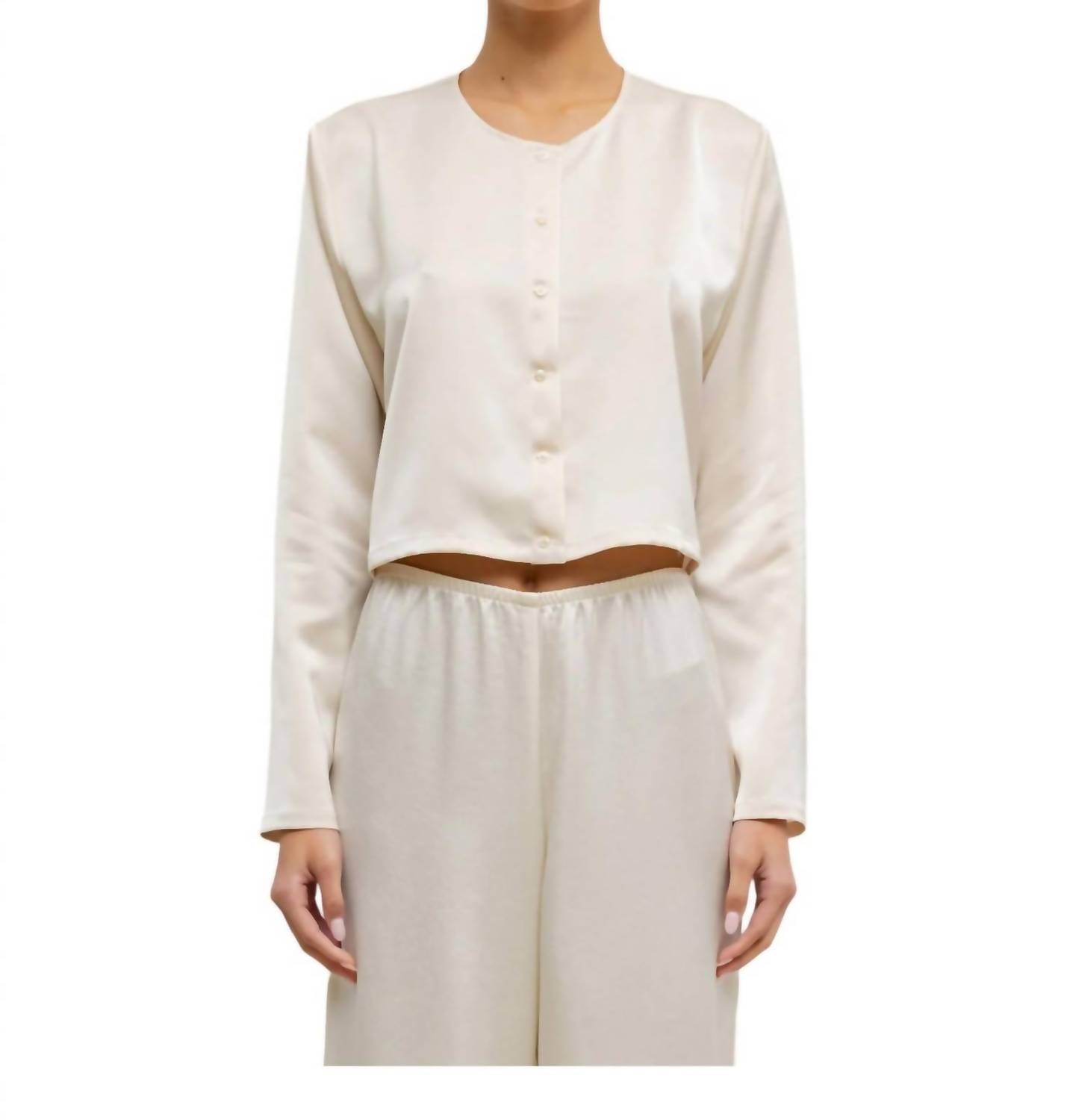 Leset - Barb Satin Crew Cardigan - cardigans - clothing - shirts