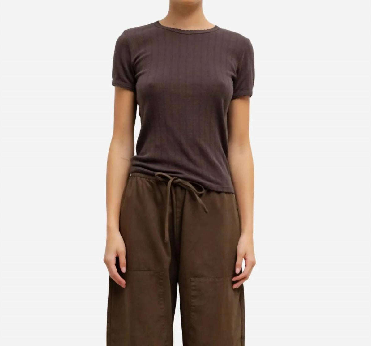 Leset - Pointelle Cotton Slim Fit Tee