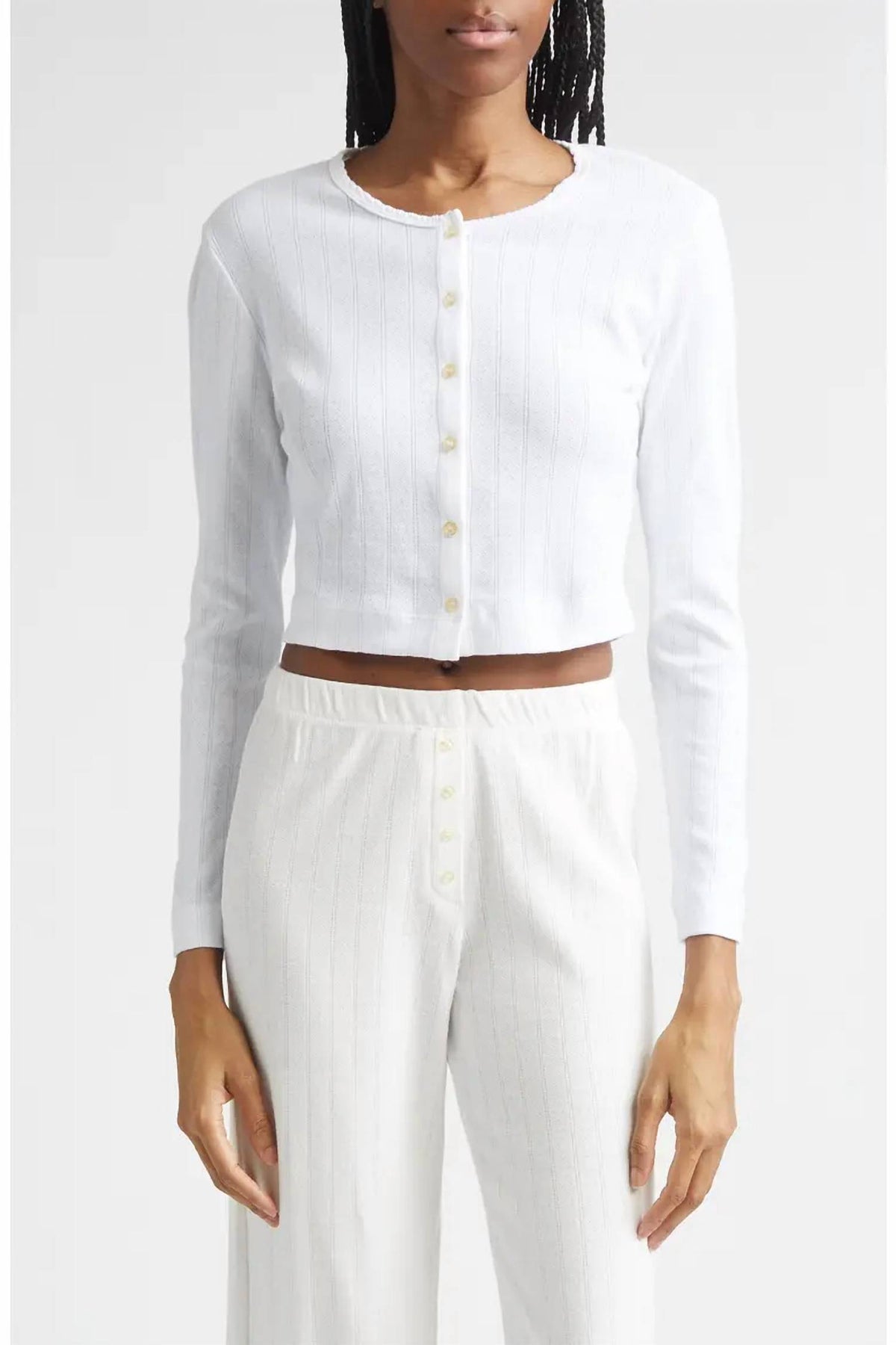 Leset - Pointelle Cropped Cardigan