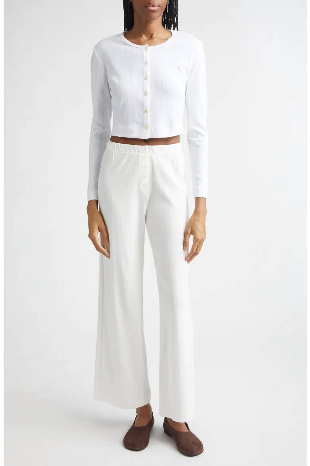 Leset - Pointelle Cropped Cardigan