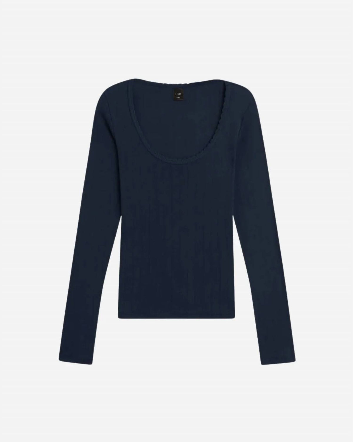 Leset - Pointelle Long-sleeve Scoop Neck Top