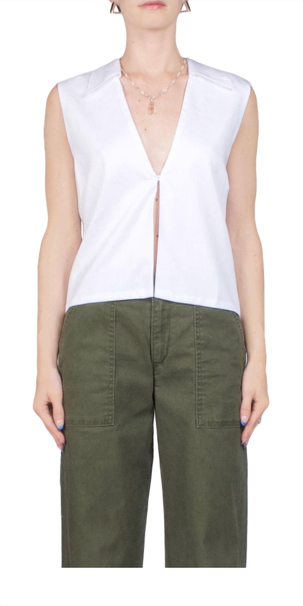 Leset - Yoko Collared Button Tank - clothing - cotton - solid