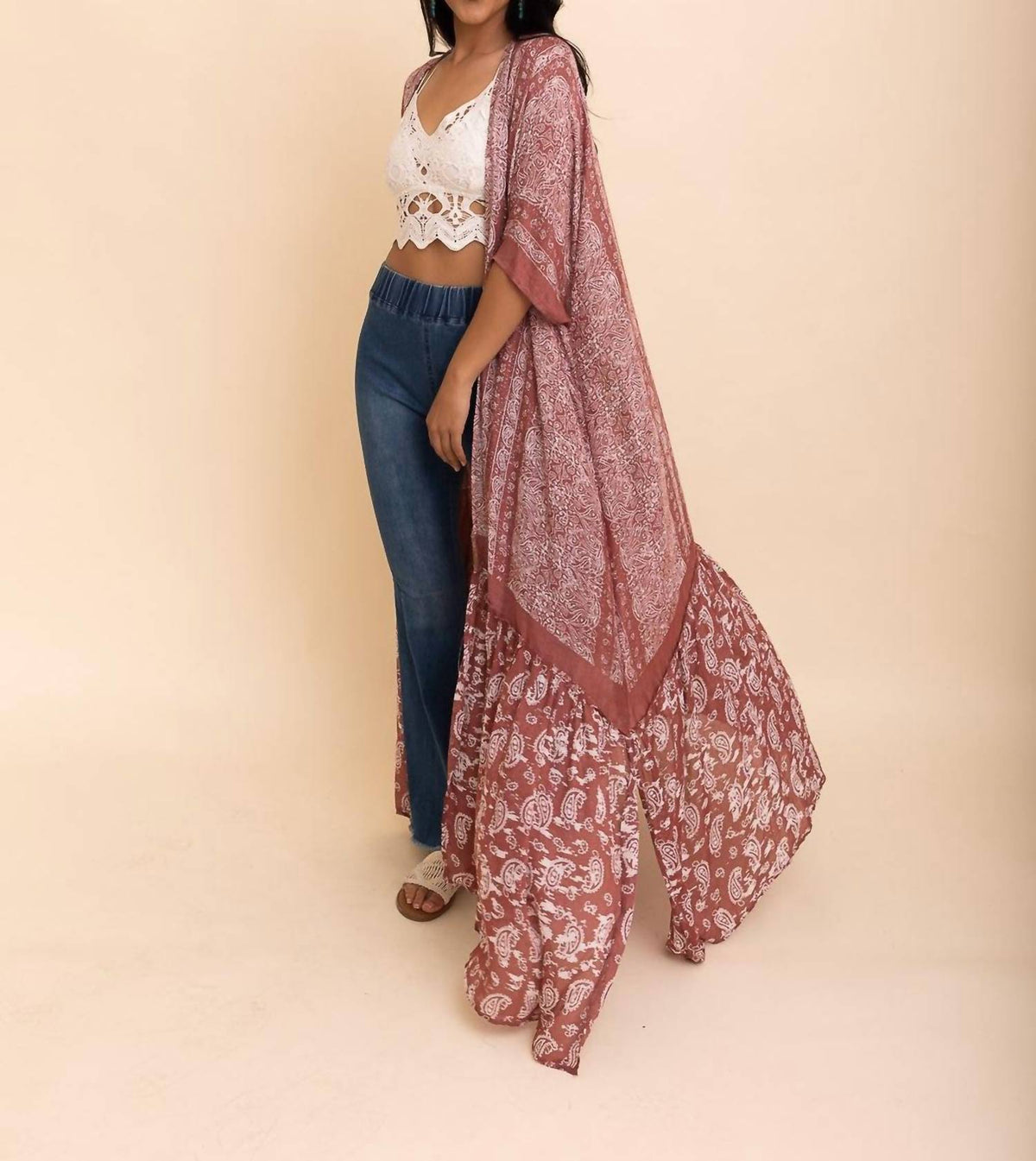 Leto - Long Paisley Flowy Kimono