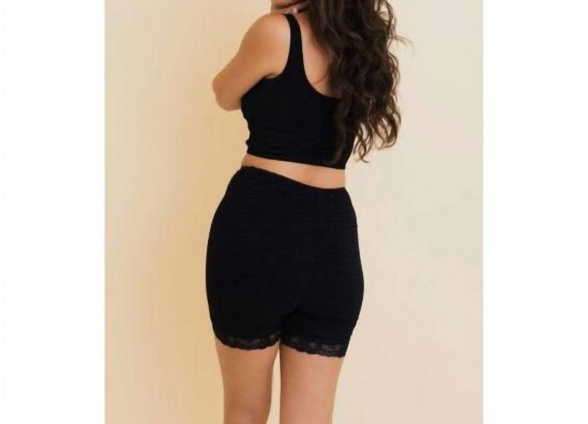 Leto - Smocked Lace Trim Lounge Shorts