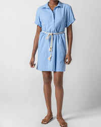Lilla P - Half Placket Shirt Dress - blue - casual - dress - clothing