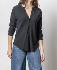 Lilla P - Rounded Hem Split Neck Top