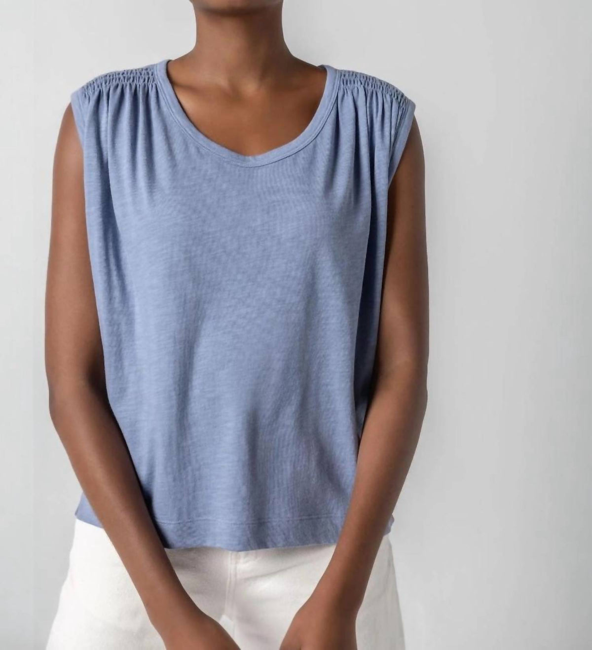 Lilla P - Shirred Shoulder Scoop Neck Tee