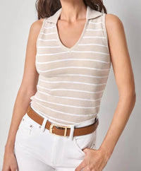 Lilla P - Striped Sleeveless Collared Top