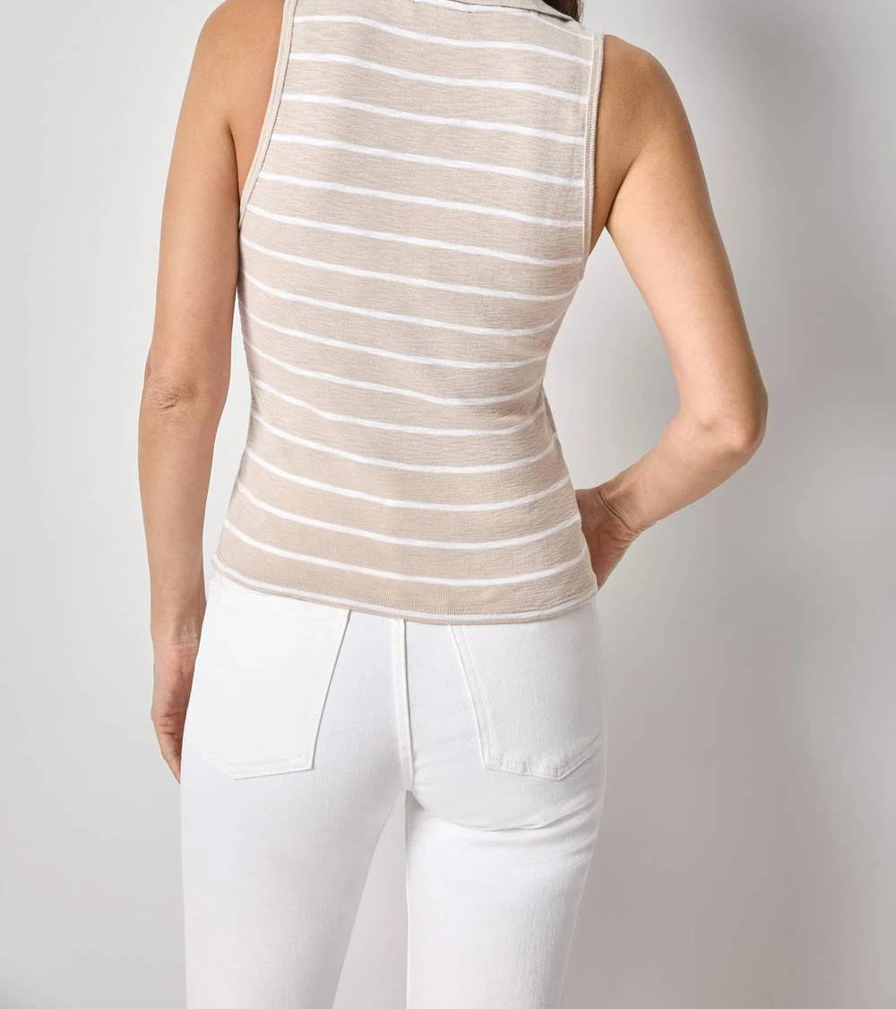 Lilla P - Striped Sleeveless Collared Top