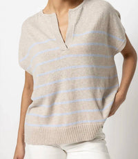 Lilla P - Striped Split Neck Tunic Sweater