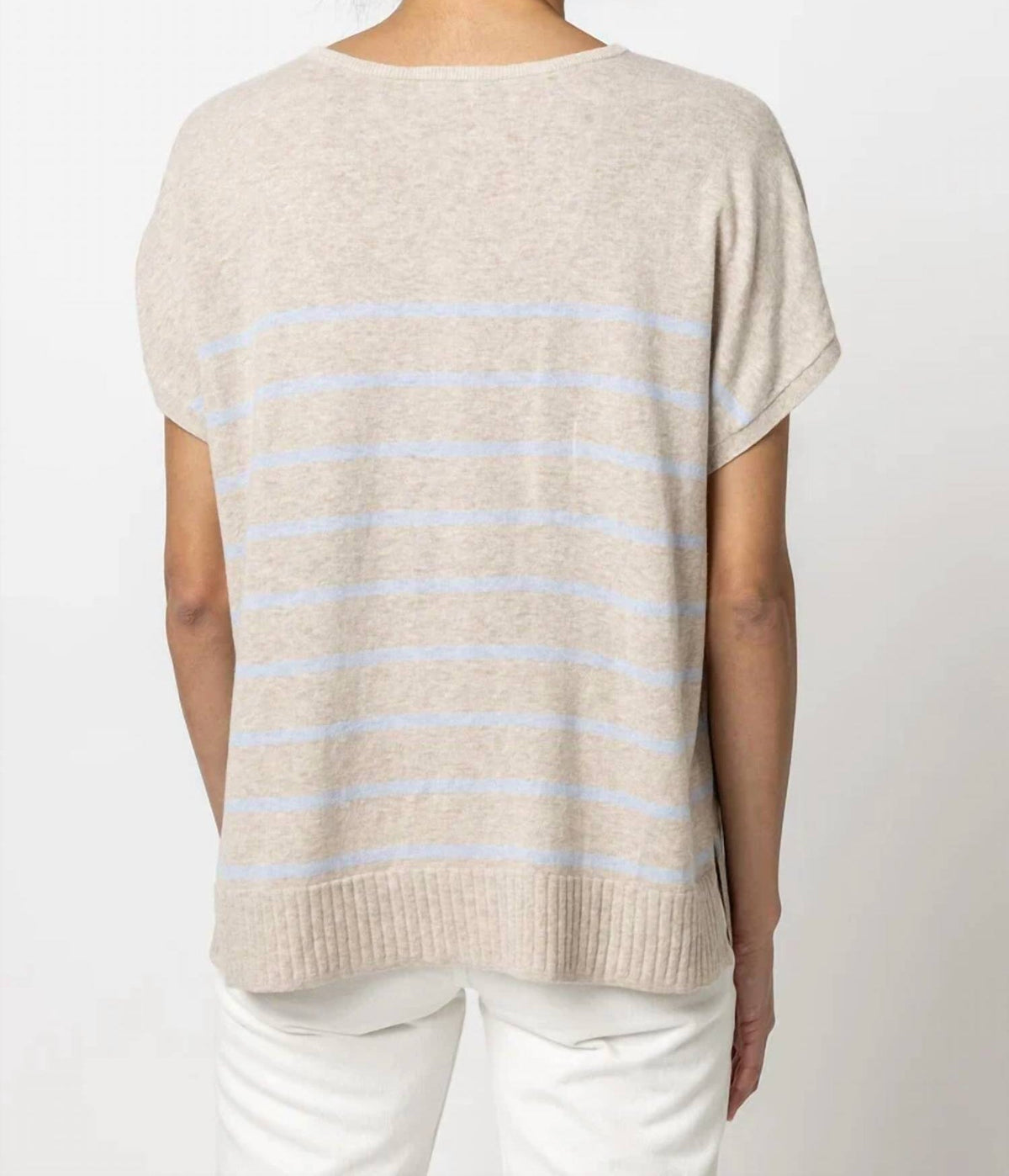 Lilla P - Striped Split Neck Tunic Sweater