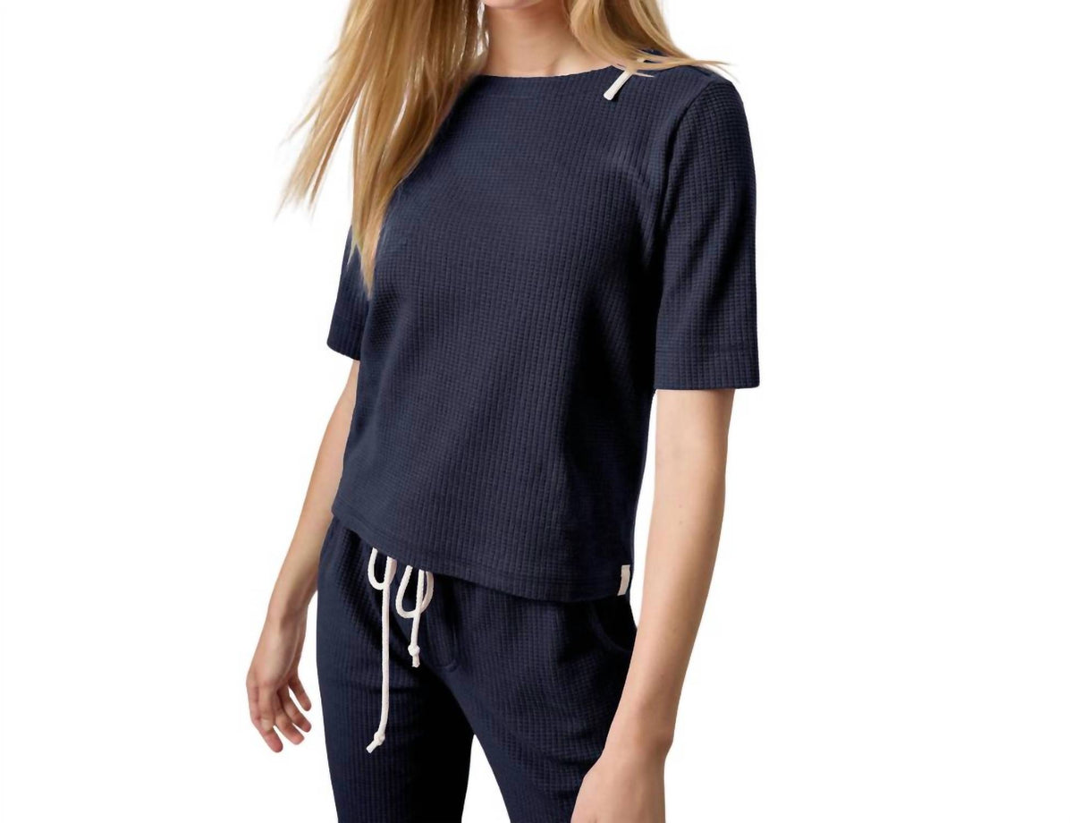 Lilla P - Zippered Elbow Sleeve Crewneck Top