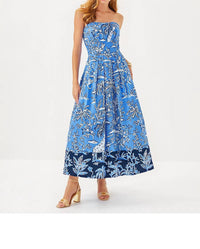 Lilly Pulitzer - Kenni Strapless Midi Dress - blue - clothing - cotton