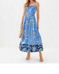 Lilly Pulitzer - Kenni Strapless Midi Dress - blue - clothing - cotton