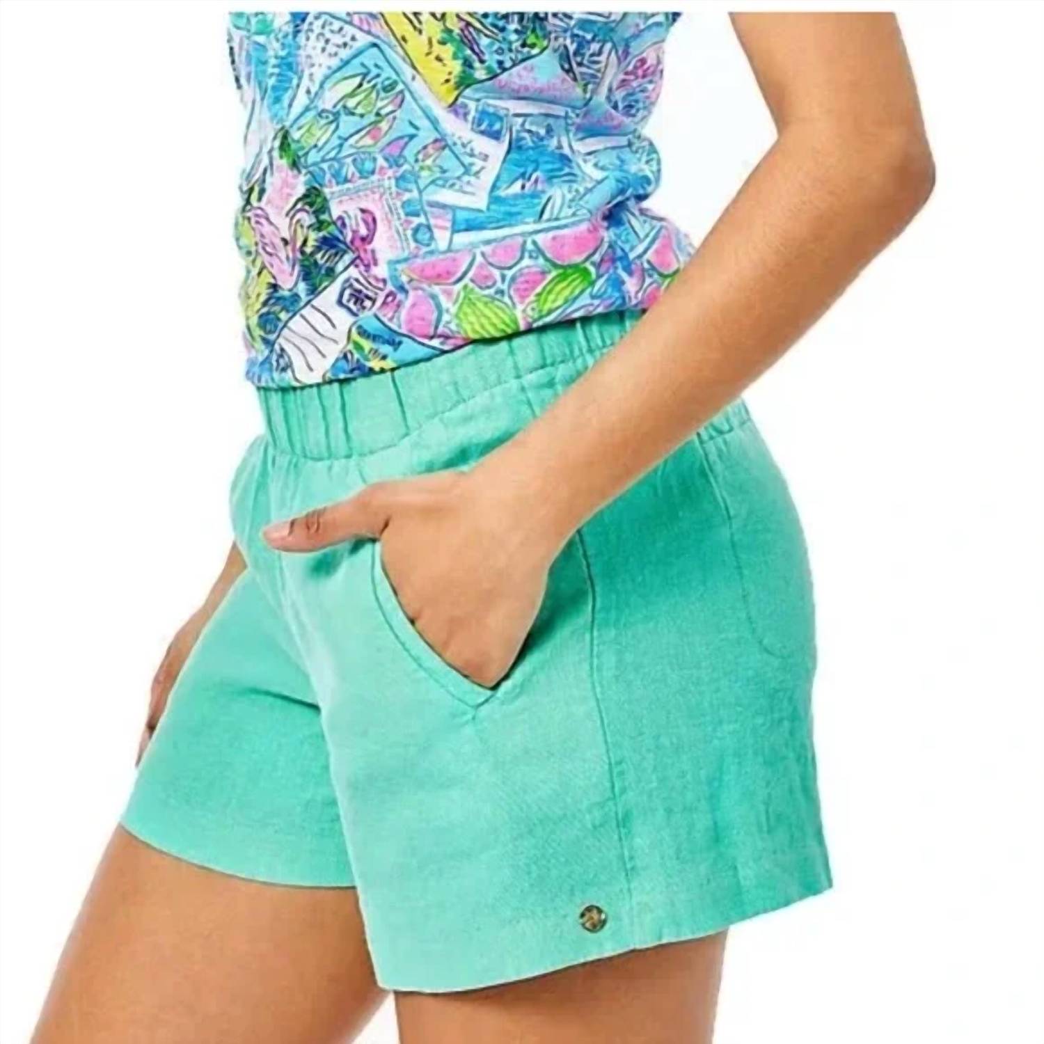 Lilly Pulitzer - Lilo Linen Shorts - clothing - green - high - waist