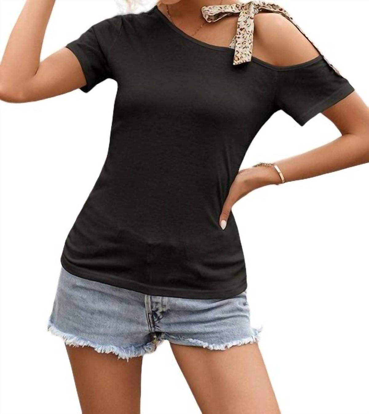 Lily Clothing - Off The Shoulder Leopard Strap Top