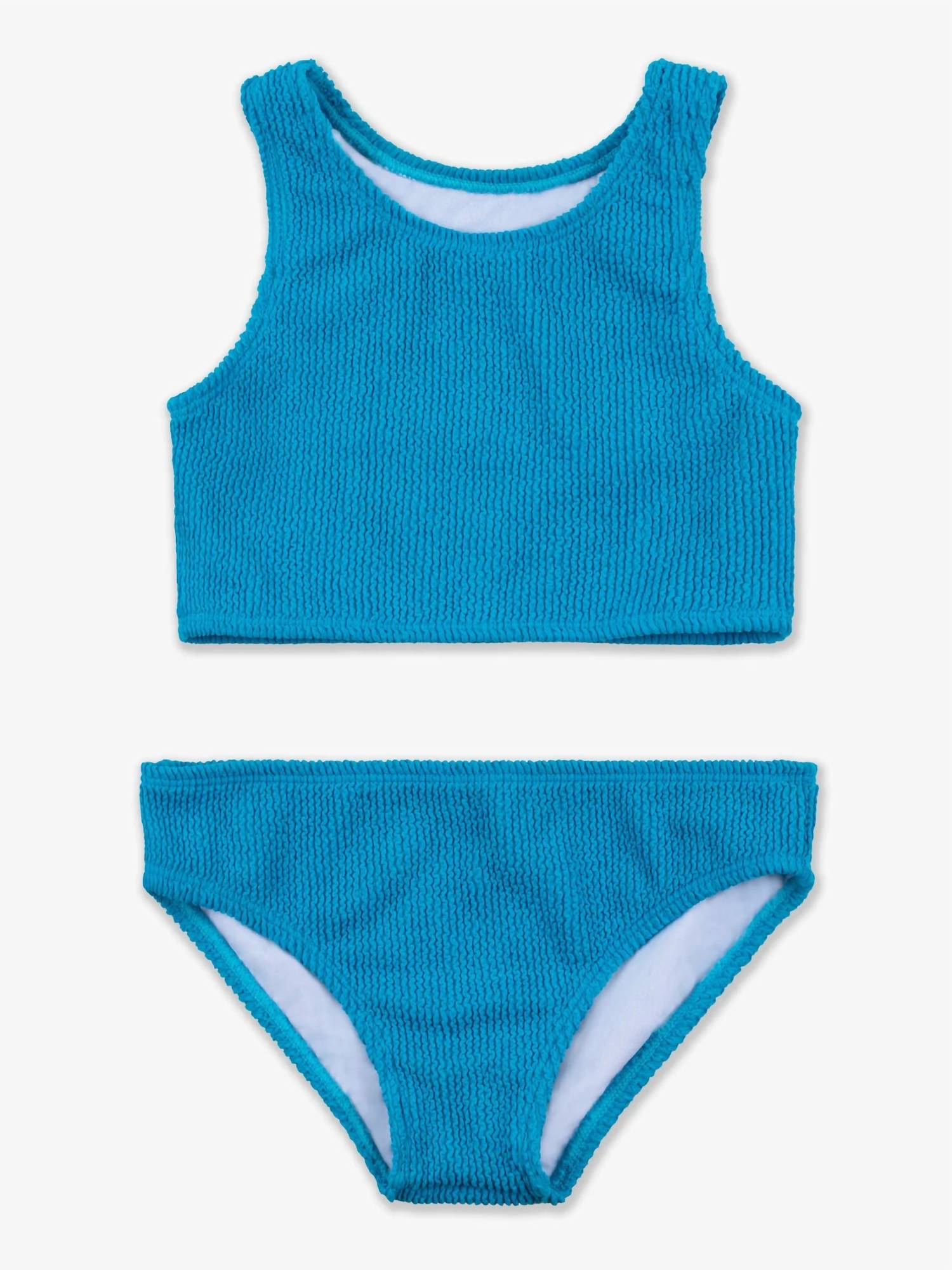 Limeapple - Girl's Crinkle Two Piece Tankini Swimsuit - baby - bikinis - blue