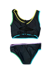 Limeapple - Girl's Two Piece Swimsuit With Embroidered Trim - baby - bikinis - black