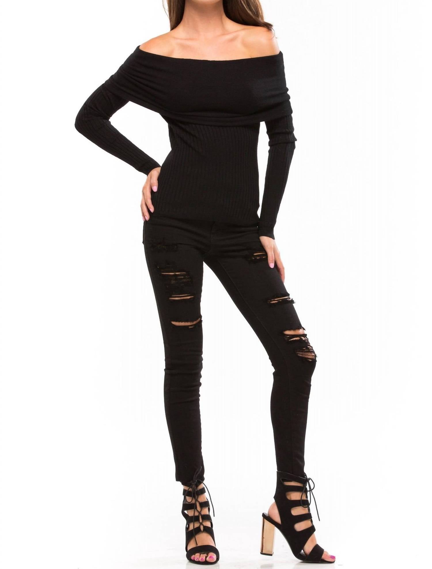 Line And Dot - Lea Off Shoulder Top - black - blouses - clothing