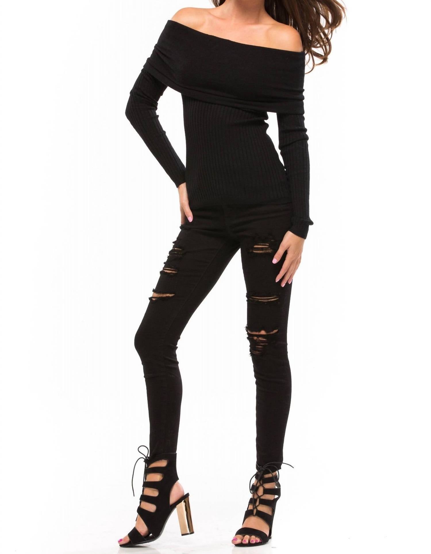 Line And Dot - Lea Off Shoulder Top - black - blouses - clothing