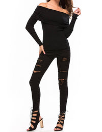 Line And Dot - Lea Off Shoulder Top - black - blouses - clothing