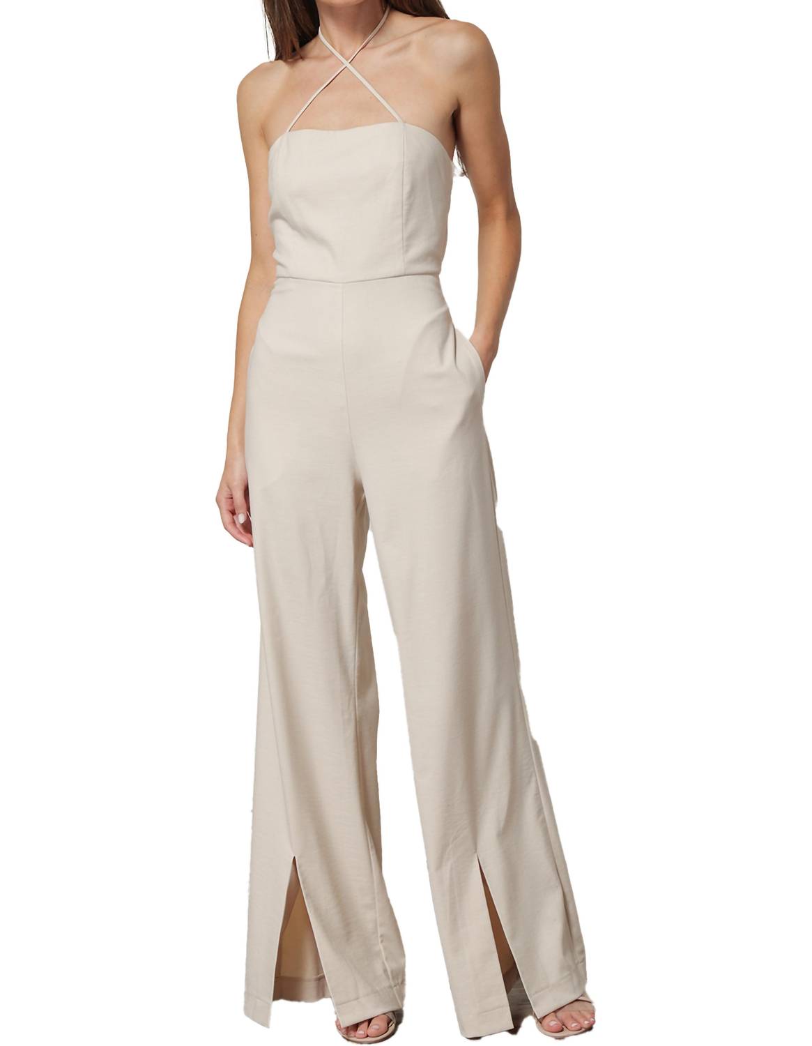 Line And Dot - Seline Front Slit Halter Jumpsuit