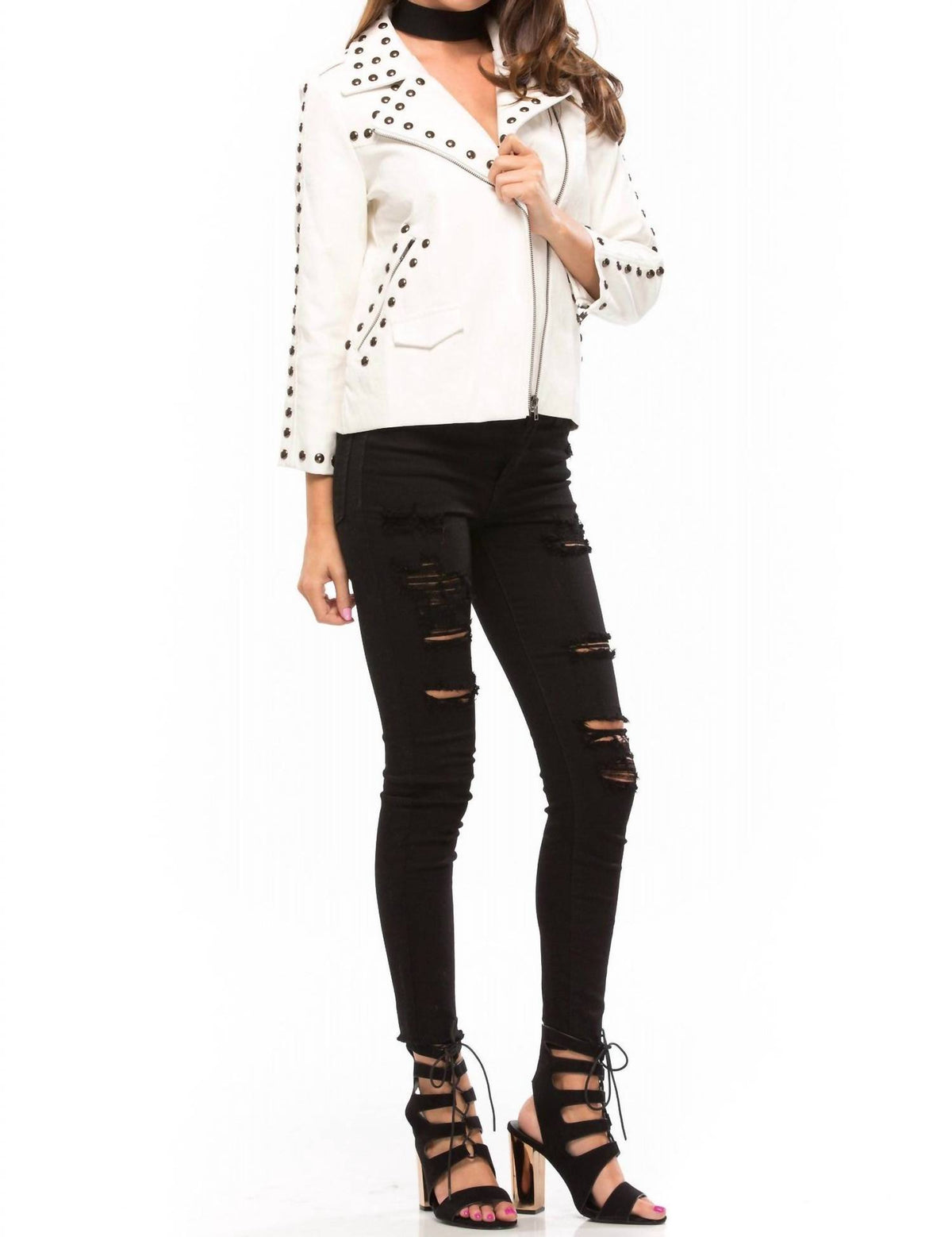 Line And Dot - Women's Stud Moto Jacket