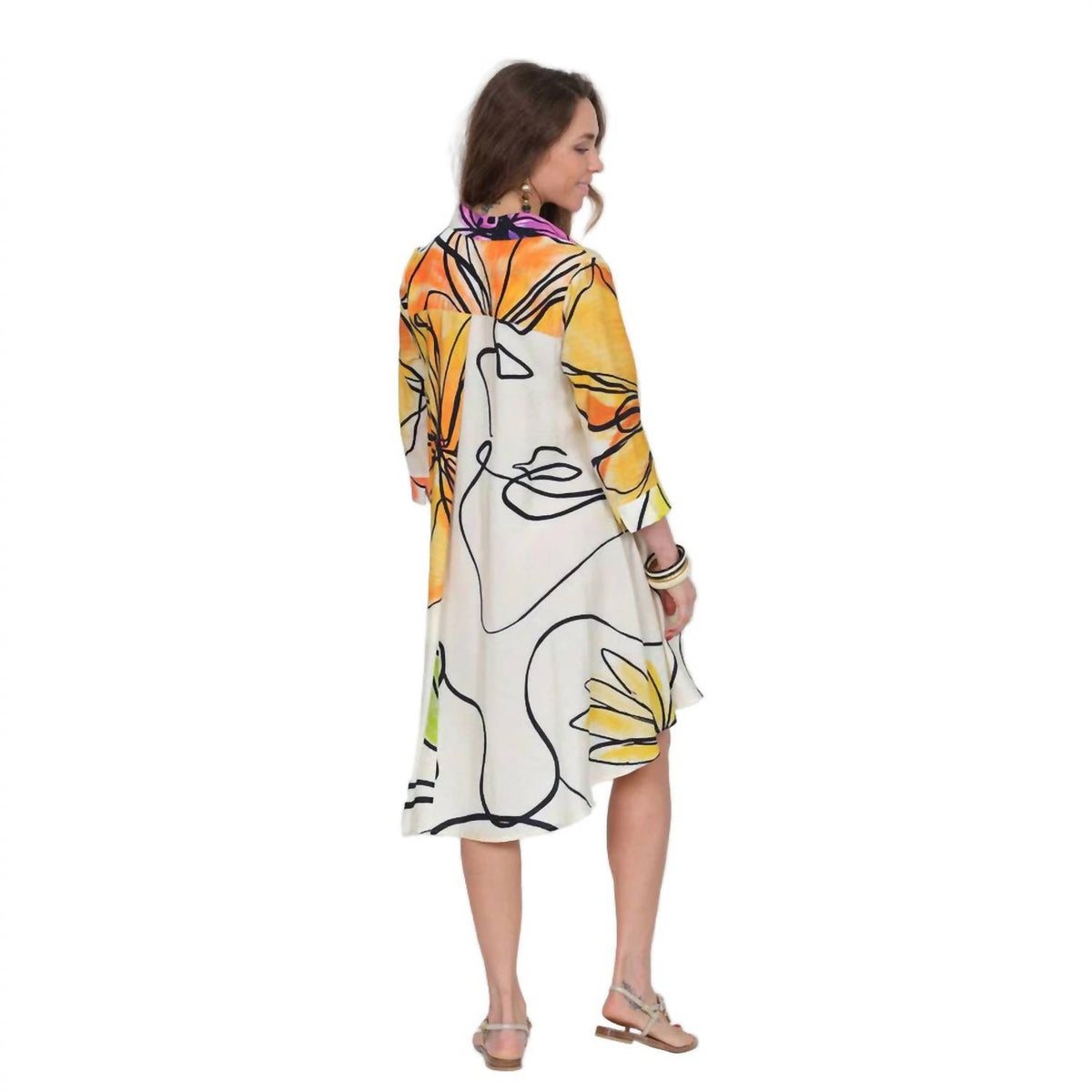 Lior - Abstract Leaf Print Button Front Shirt Dress