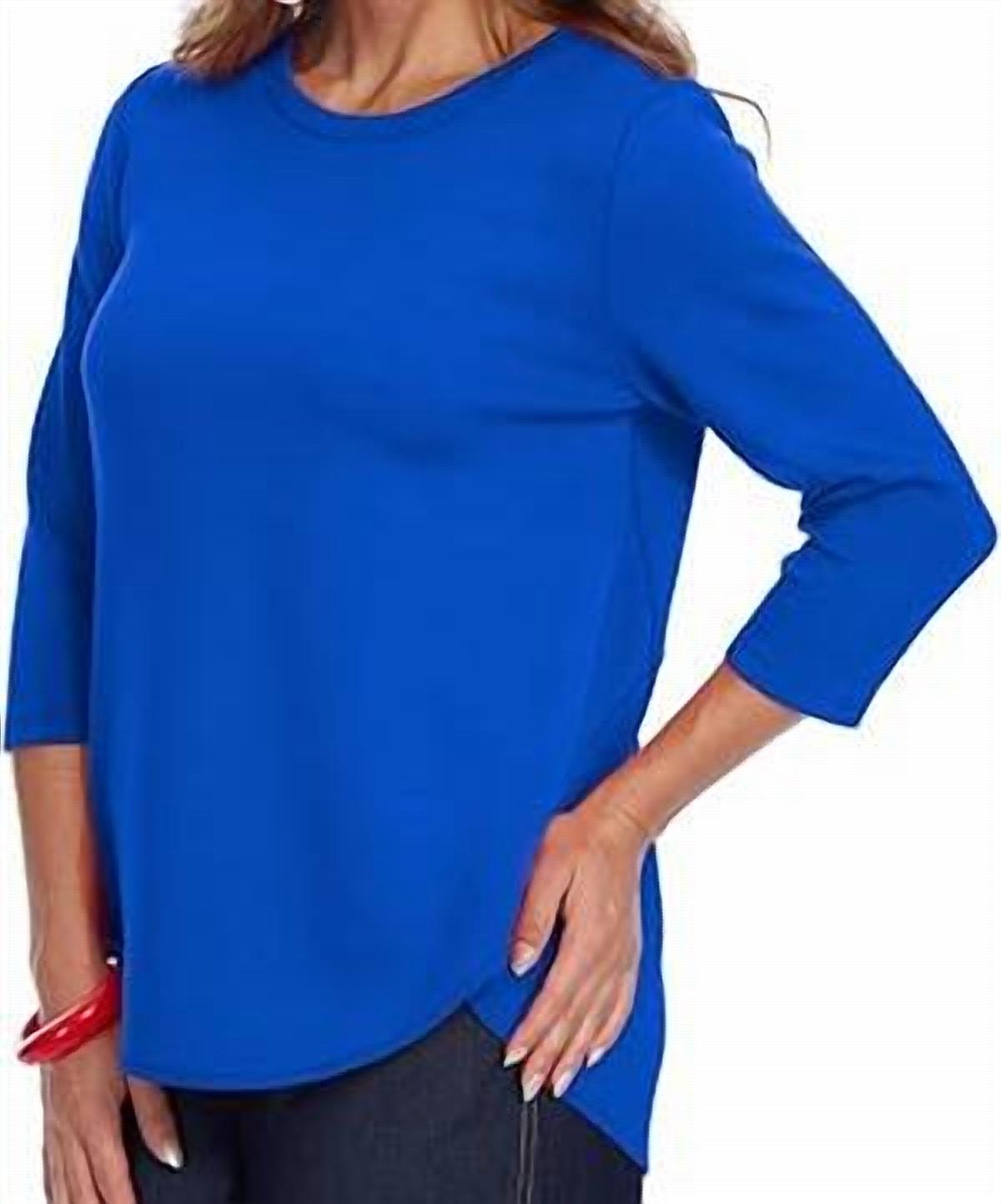 Lior - Zofi 3/4 Ponte Knit Top - blouses - blue - clothing