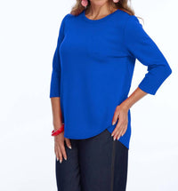 Lior - Zofi 3/4 Ponte Knit Top - blouses - blue - clothing