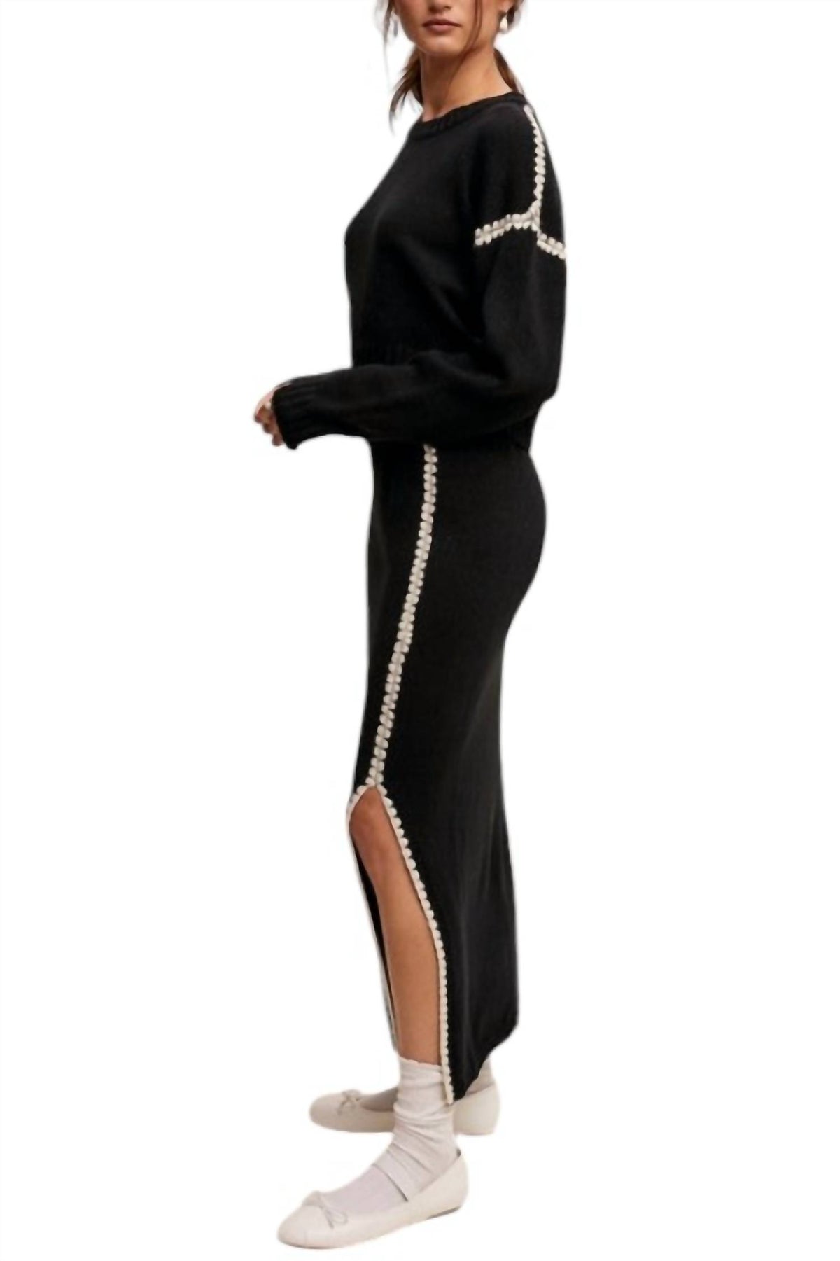 Listicle - Contrast Stitch Sweater Skirt Set