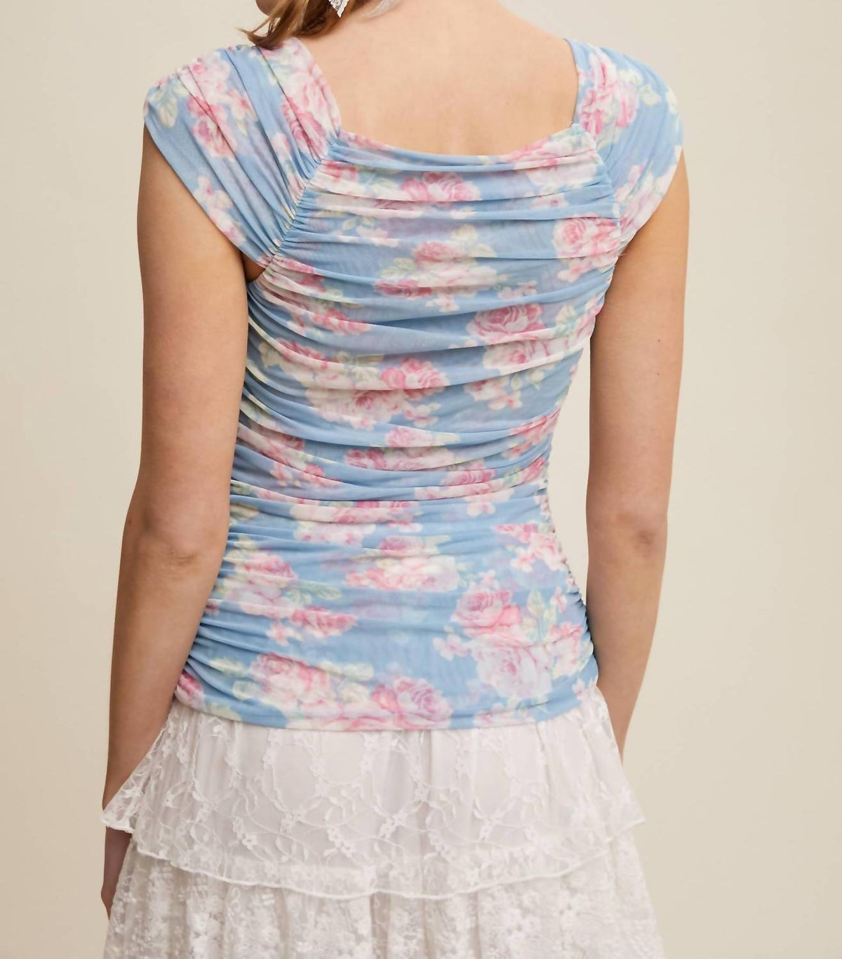 Listicle - Romantic Double-layer Floral Mesh Top