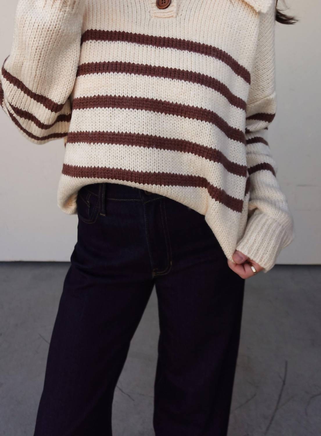 Listicle - Striped Button Collar Sweater