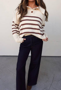 Listicle - Striped Button Collar Sweater