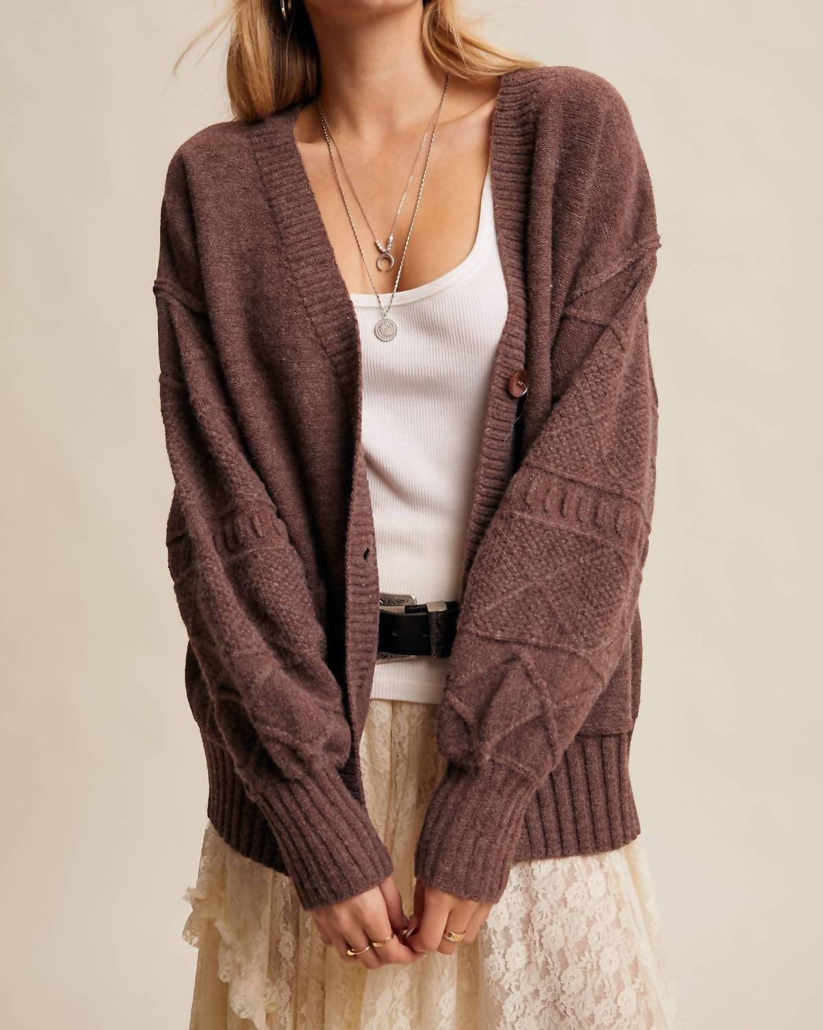 Listicle - Textured Knit Button-Front Cardigan