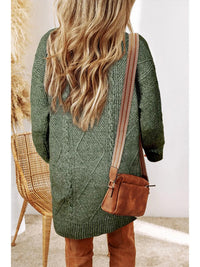 Little Daisy Closet - Cable Knit Drop Shoulder Loose Fit Sweater Dress - clothing - dresses - green