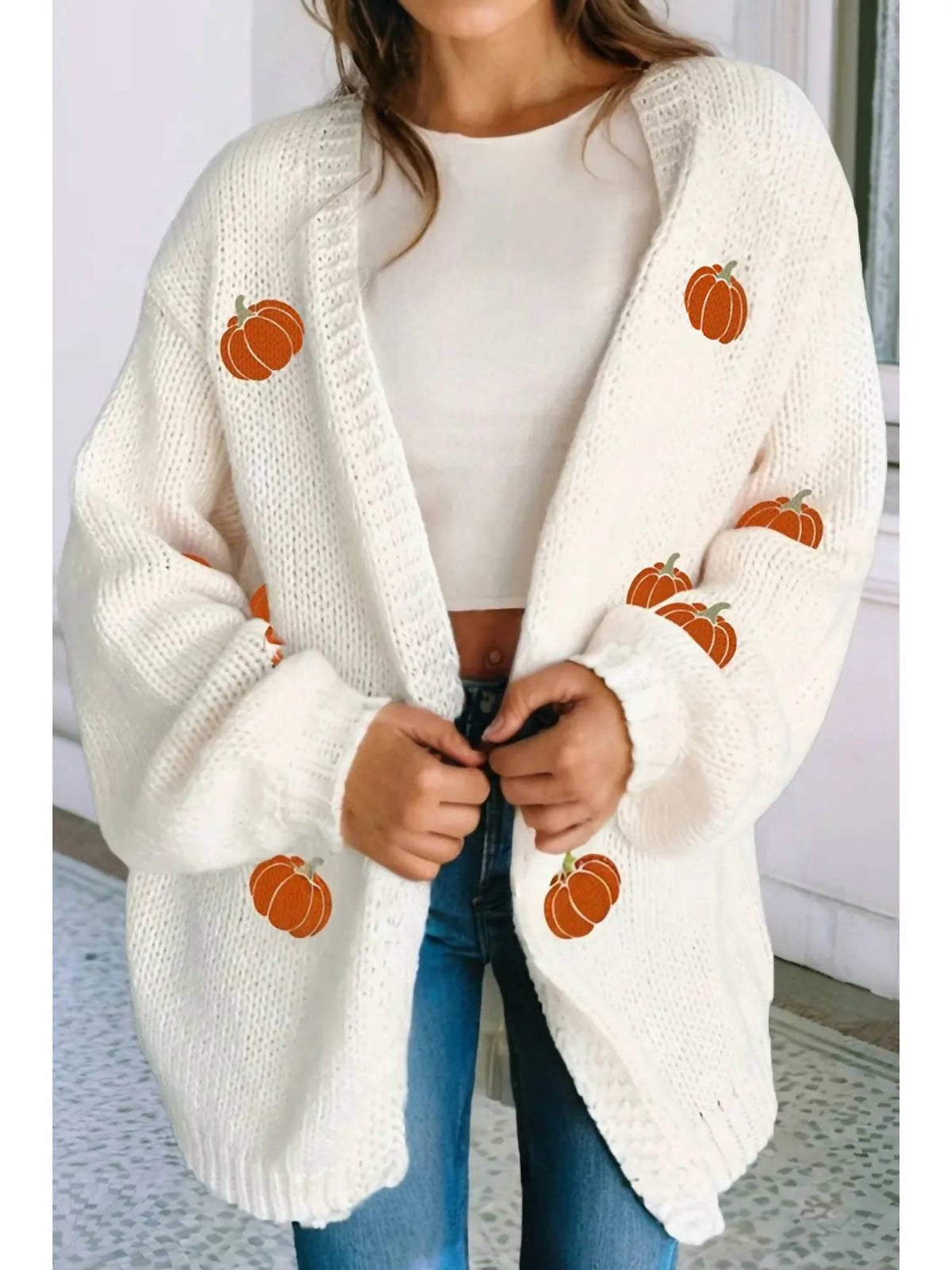 Little Daisy Closet - Pumpkin Open Front Sweater Cardigan