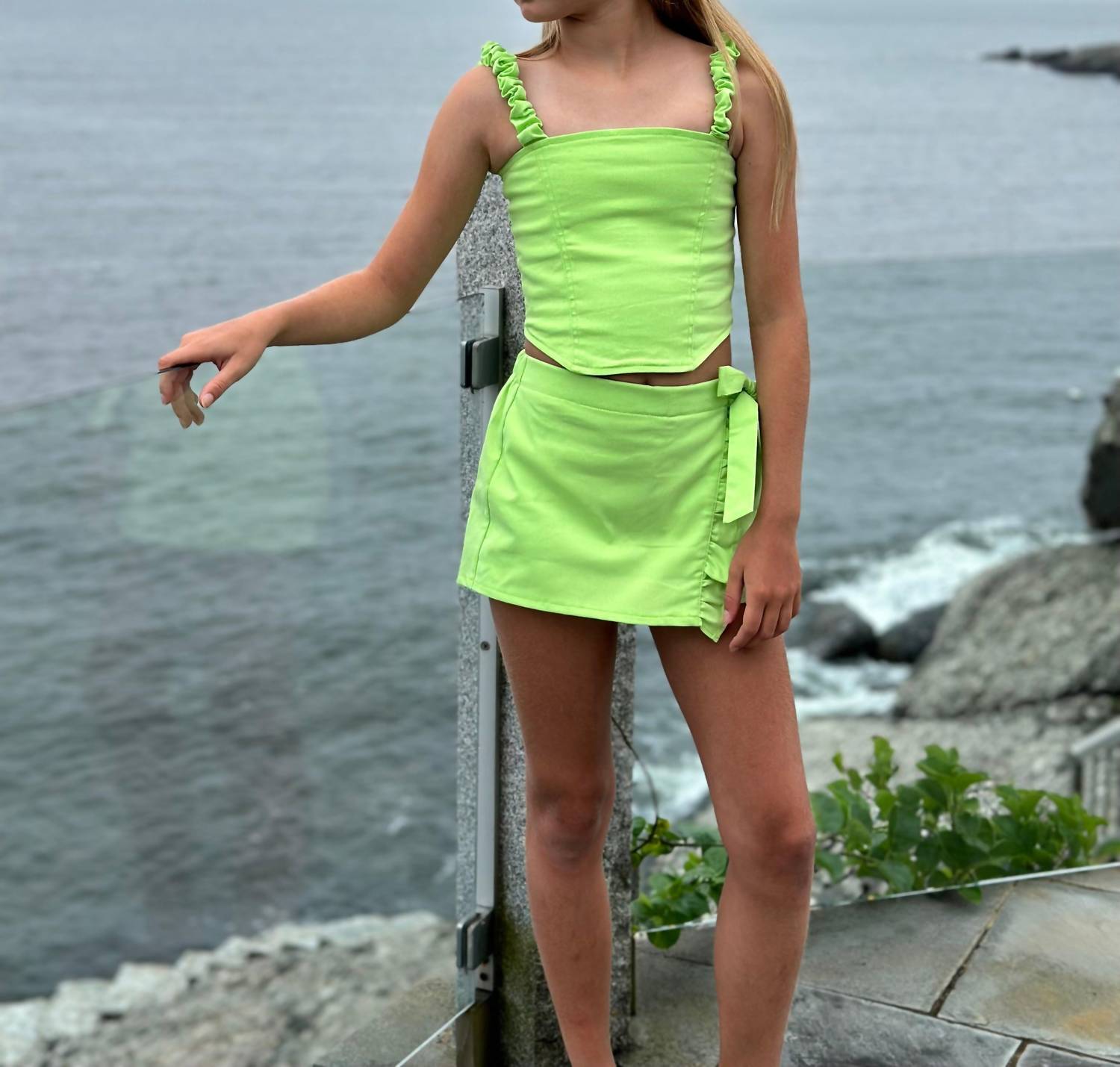 Little Olin - Tween Scrunch Strap Tank Top - clothing - cotton - blend - green